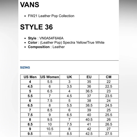 Vans Style 36 Leather Pop Yellow/True White Sneakers Low-Top Shoes Mens 9 W 10.5 - Picture 8 of 14